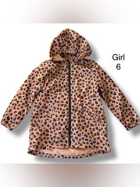 H&M Girls Leopard Hooded Rain Jacket - Size 6